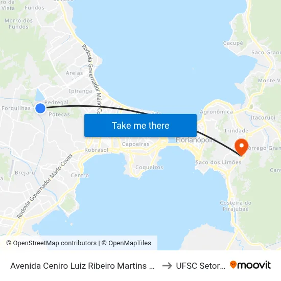 Avenida Ceniro Luiz Ribeiro Martins 164 to UFSC Setor C map