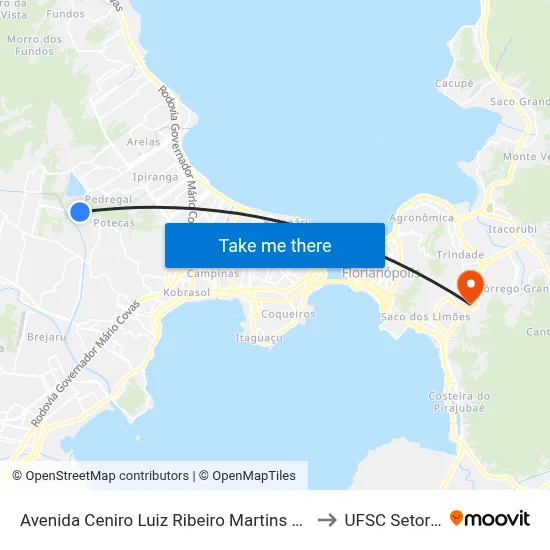 Avenida Ceniro Luiz Ribeiro Martins 106 to UFSC Setor C map