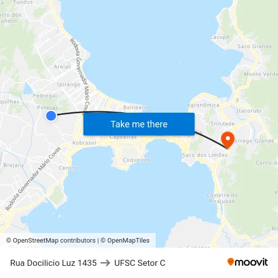 Rua Docilicio Luz 1435 to UFSC Setor C map