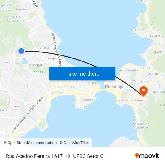 Rua Acelino Pereira 1617 to UFSC Setor C map