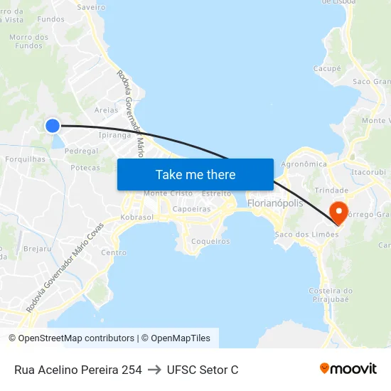 Rua Acelino Pereira 254 to UFSC Setor C map