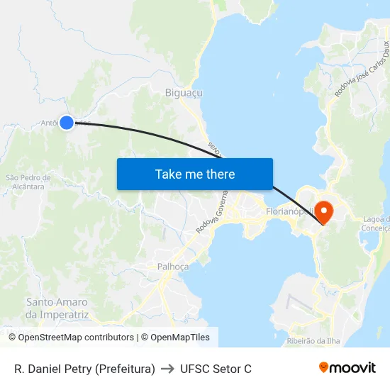 R. Daniel Petry (Prefeitura) to UFSC Setor C map
