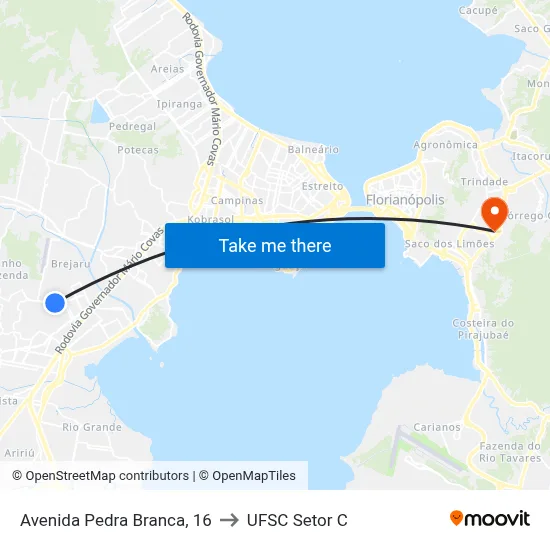 Avenida Pedra Branca, 16 to UFSC Setor C map