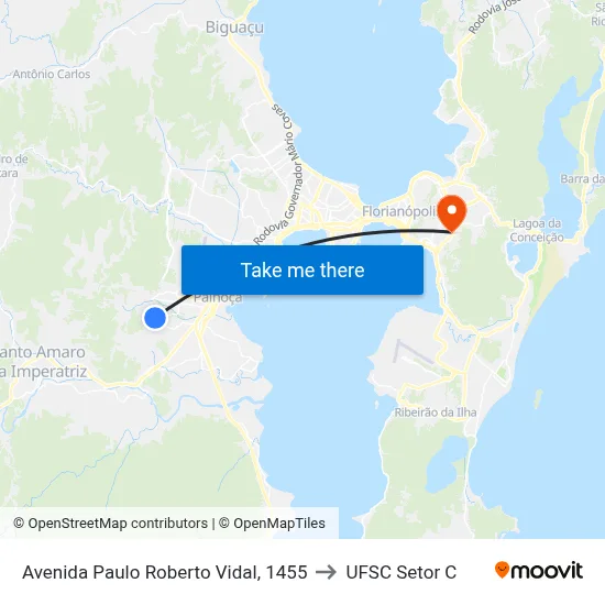 Avenida Paulo Roberto Vidal, 1455 to UFSC Setor C map