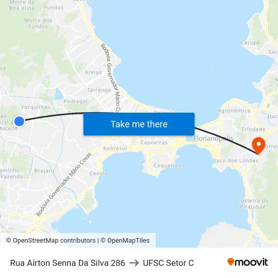 Rua Airton Senna Da Silva 286 to UFSC Setor C map