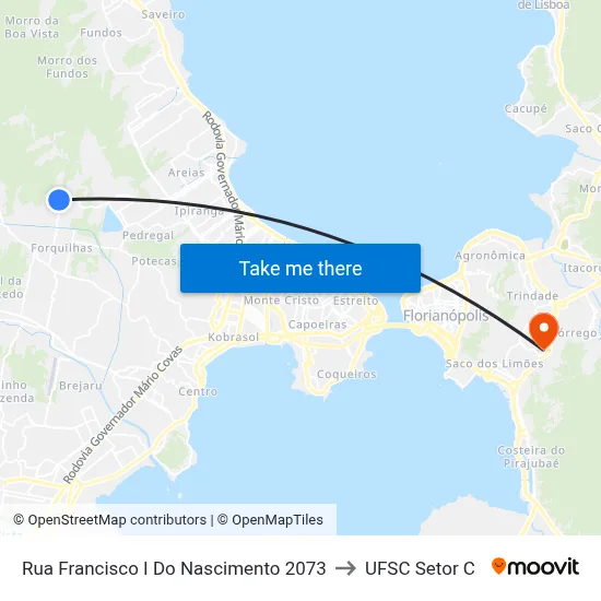Rua Francisco I Do Nascimento 2073 to UFSC Setor C map