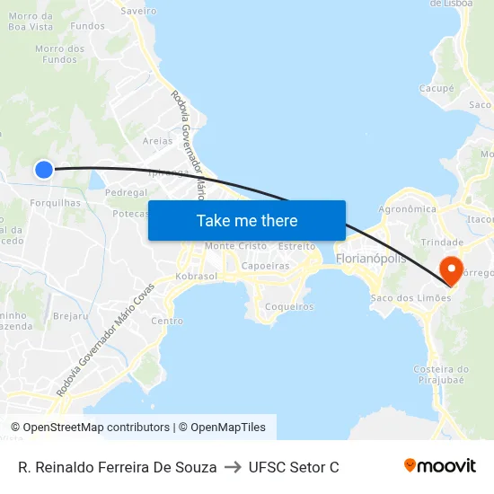 R. Reinaldo Ferreira De Souza to UFSC Setor C map