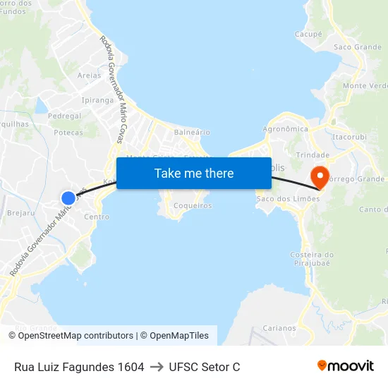 Rua Luiz Fagundes 1604 to UFSC Setor C map