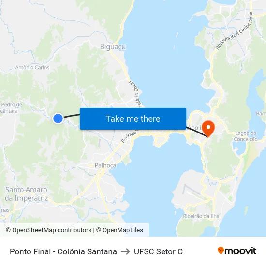Ponto Final - Colônia Santana to UFSC Setor C map