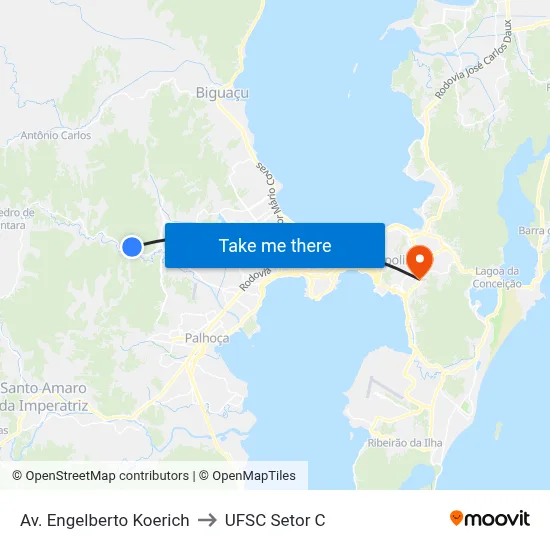 Av. Engelberto Koerich to UFSC Setor C map