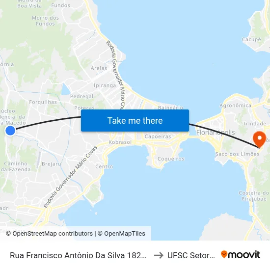 Rua Francisco Antônio Da Silva 18263 to UFSC Setor C map