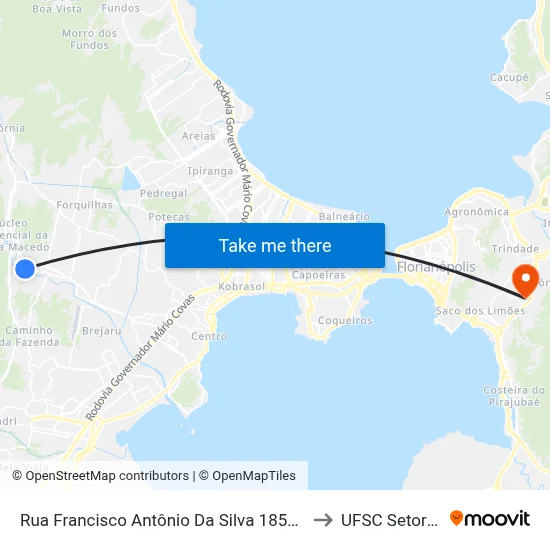 Rua Francisco Antônio Da Silva 18598 to UFSC Setor C map