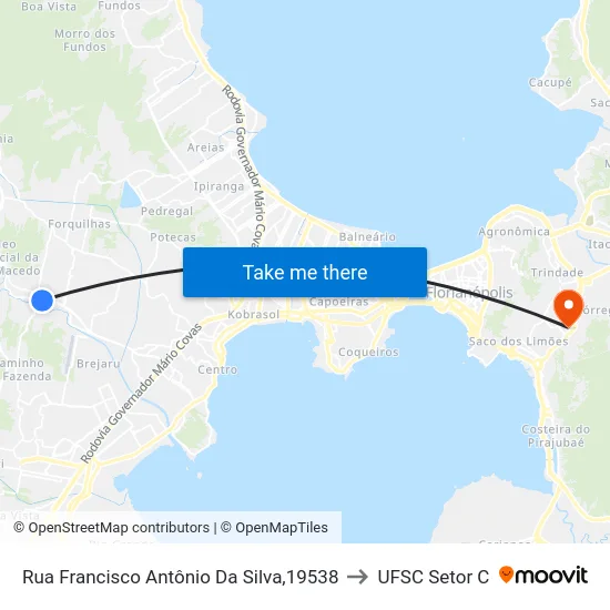 Rua Francisco Antônio Da Silva,19538 to UFSC Setor C map