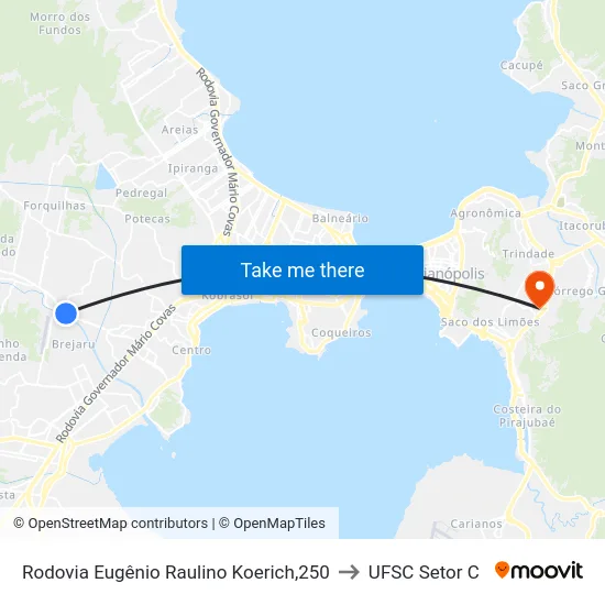 Rodovia Eugênio Raulino Koerich,250 to UFSC Setor C map
