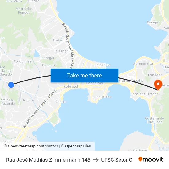 Rua José Mathias Zimmermann 145 to UFSC Setor C map