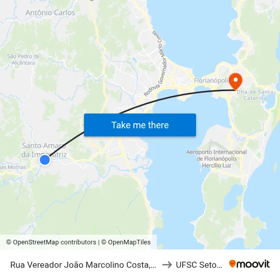 Rua Vereador João Marcolino Costa,340 to UFSC Setor C map