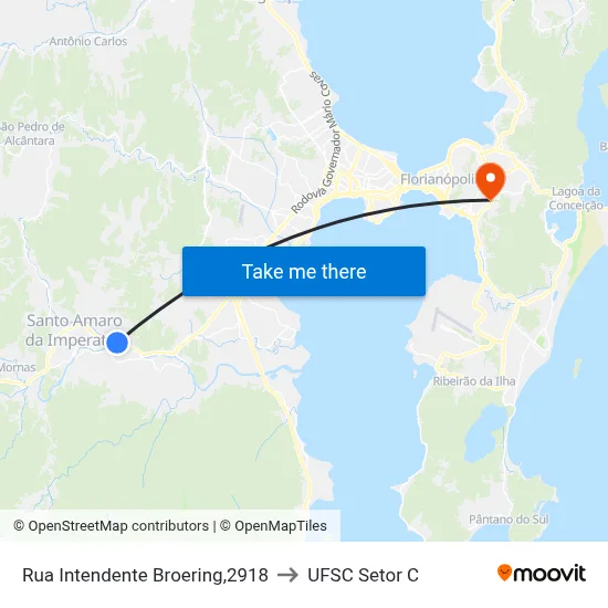 Rua Intendente Broering,2918 to UFSC Setor C map