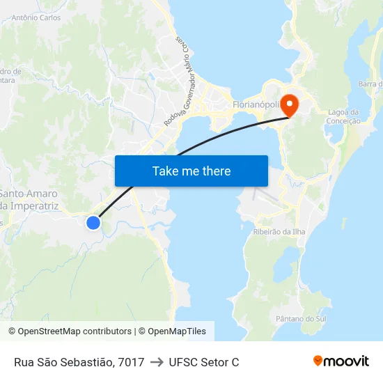 Rua São Sebastião, 7017 to UFSC Setor C map