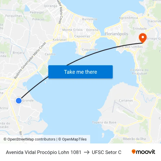 Avenida Vidal Procópio Lohn 1081 to UFSC Setor C map