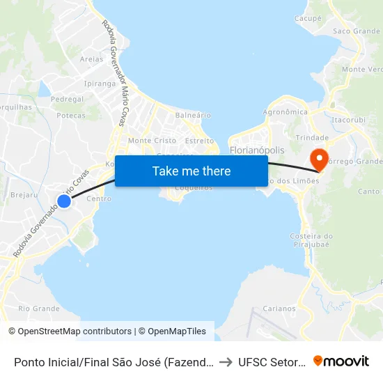 Ponto Inicial/Final São José (Fazenda) to UFSC Setor C map