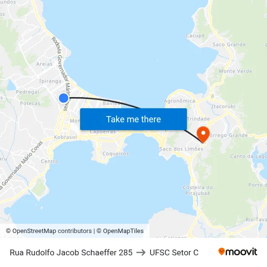 Rua Rudolfo Jacob Schaeffer 285 to UFSC Setor C map