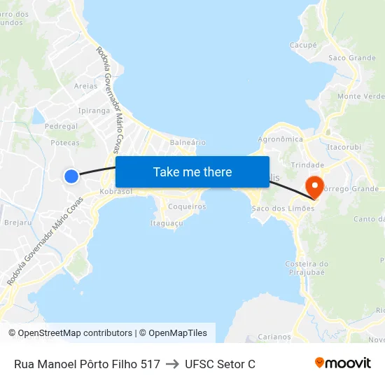 Rua Manoel Pôrto Filho 517 to UFSC Setor C map