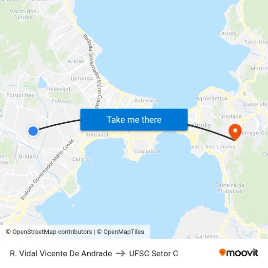R. Vidal Vicente De Andrade to UFSC Setor C map