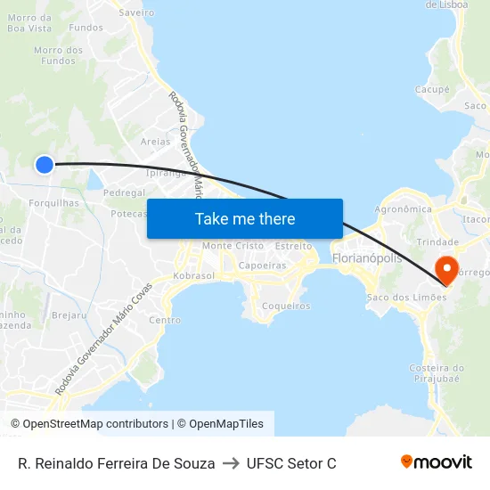 R. Reinaldo Ferreira De Souza to UFSC Setor C map