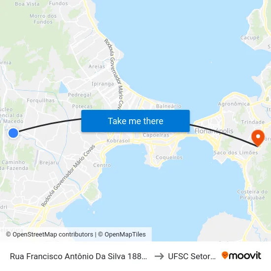Rua Francisco Antônio Da Silva 18801 to UFSC Setor C map
