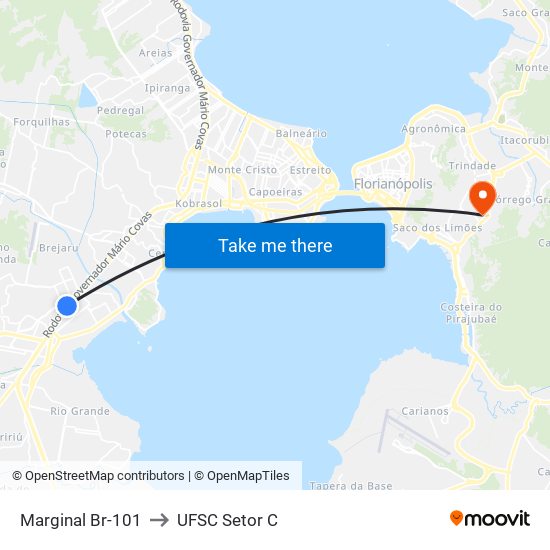 Marginal Br-101 to UFSC Setor C map