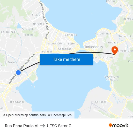Rua Papa Paulo VI to UFSC Setor C map