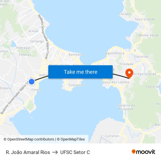 R. João Amaral Rios to UFSC Setor C map