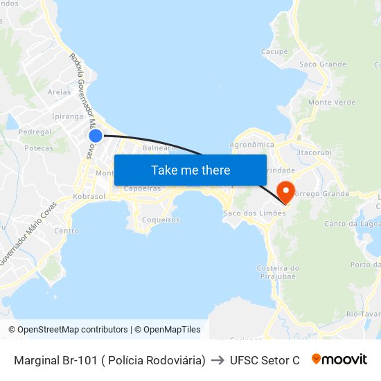 Marginal Br-101 ( Polícia Rodoviária) to UFSC Setor C map