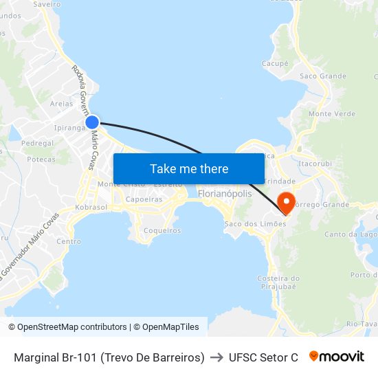 Marginal Br-101 (Trevo De Barreiros) to UFSC Setor C map