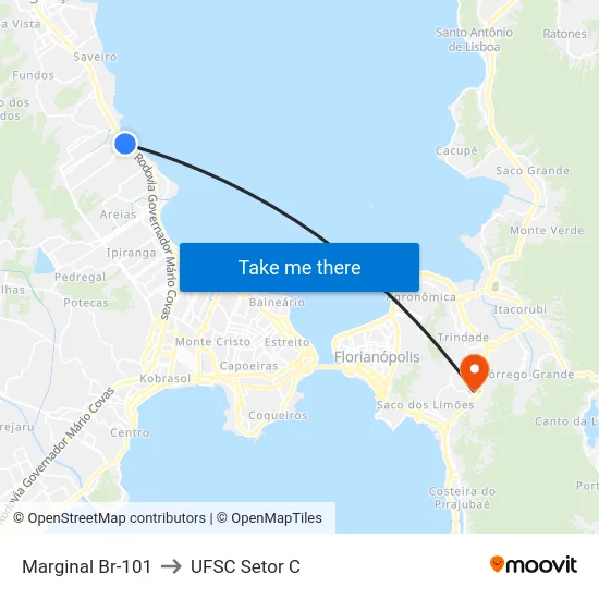 Marginal Br-101 to UFSC Setor C map