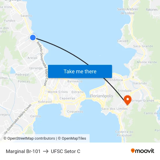 Marginal Br-101 to UFSC Setor C map