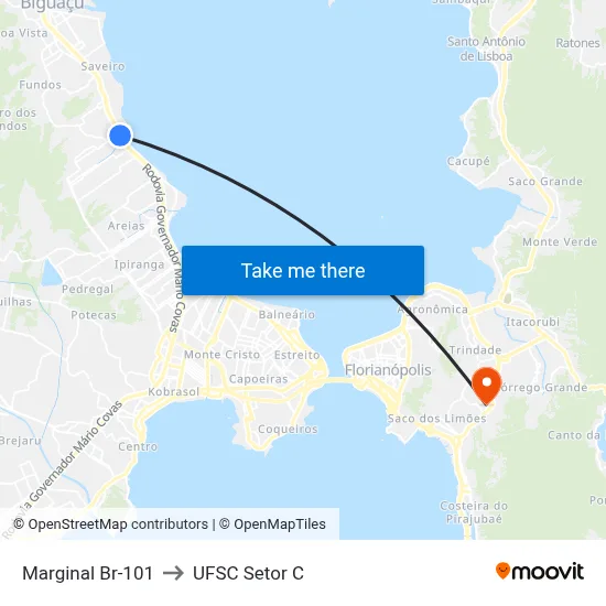 Marginal Br-101 to UFSC Setor C map