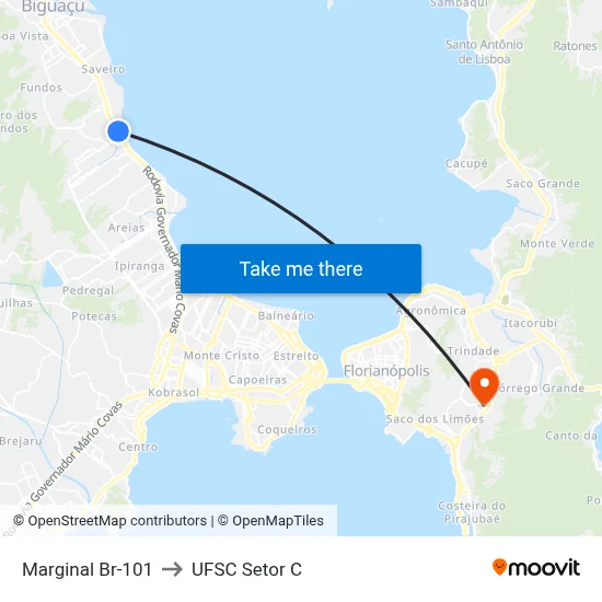 Marginal Br-101 to UFSC Setor C map