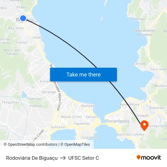 Rodoviária De Biguaçu to UFSC Setor C map