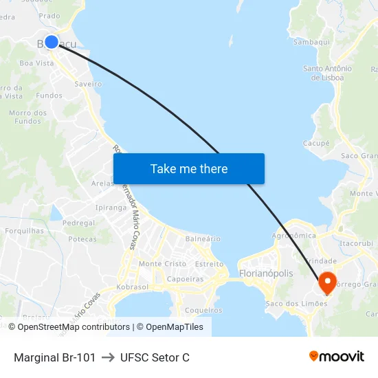 Marginal Br-101 to UFSC Setor C map