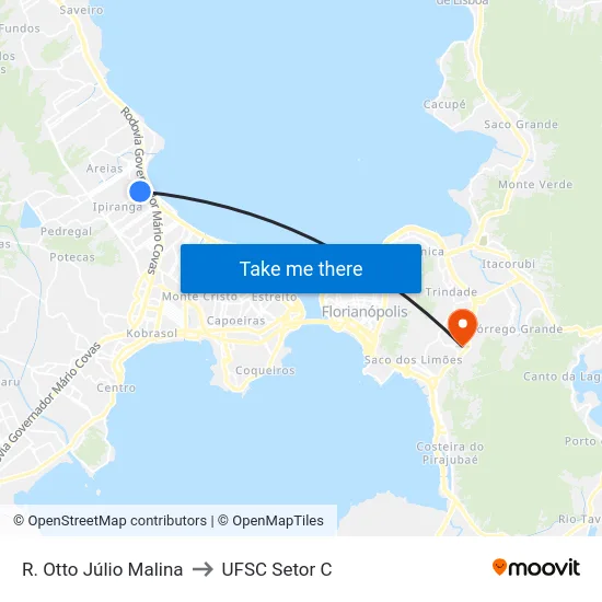 R. Otto Júlio Malina to UFSC Setor C map