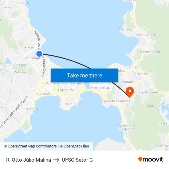 R. Otto Júlio Malina to UFSC Setor C map