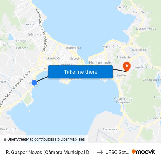R. Gaspar Neves (Câmara Municipal De São José) to UFSC Setor C map