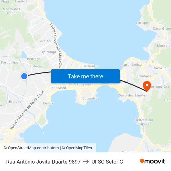 Rua Antônio Jovita Duarte 9897 to UFSC Setor C map