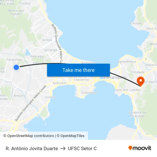 R. Antônio Jovita Duarte to UFSC Setor C map