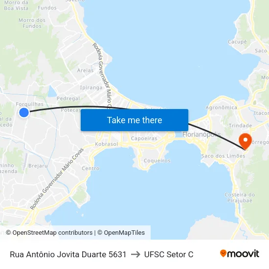 Rua Antônio Jovita Duarte 5631 to UFSC Setor C map