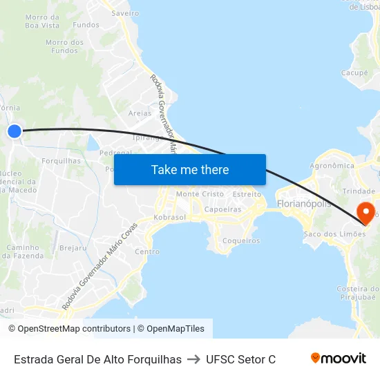 Estrada Geral De Alto Forquilhas to UFSC Setor C map