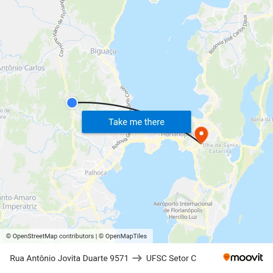 Rua Antônio Jovita Duarte 9571 to UFSC Setor C map