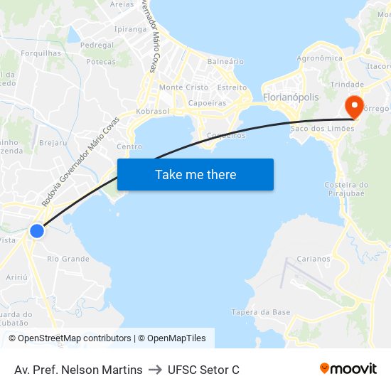 Av. Pref. Nelson Martins to UFSC Setor C map