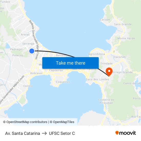 Av. Santa Catarina to UFSC Setor C map